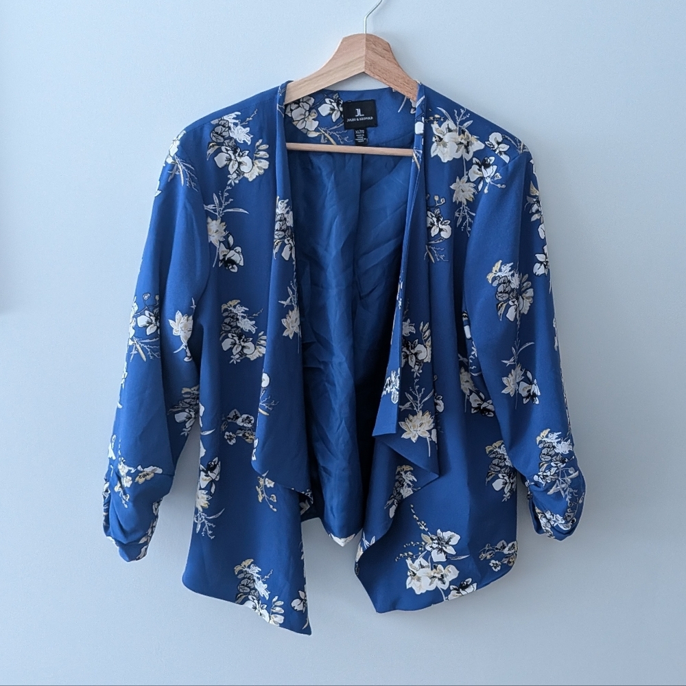 Floral Blue Open Front Cardigan
